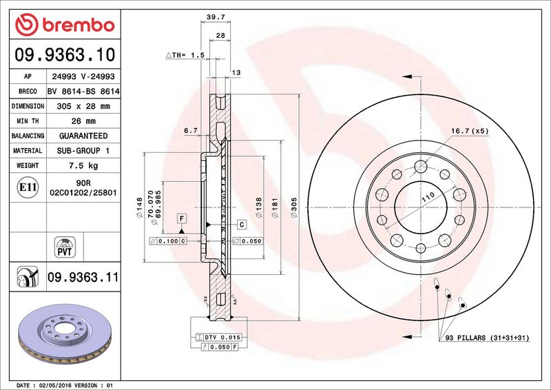 Brembo 09.9363.11 Brake Disc - 2