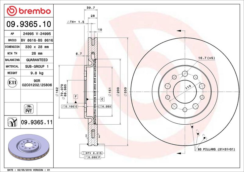 Brembo 09.9365.11 Brake Disc - 2
