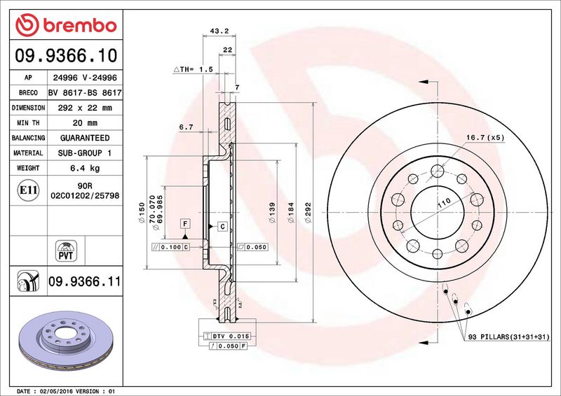 Brembo 09.9366.11 Brake Disc - 2