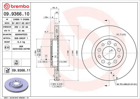 Brembo 09.9366.11 Brake Disc - 2