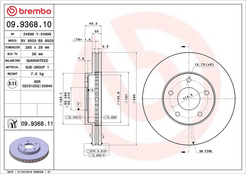 Brembo 09.9368.11 Brake Disc - 2