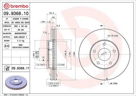 Brembo 09.9368.11 Brake Disc - 2