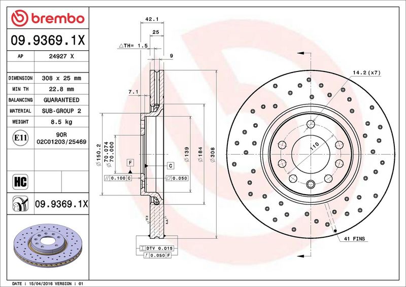 Brembo 09.9369.1X Brake Disc - 2