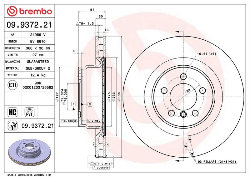 Brembo 09.9372.21 Brake Disc - 2