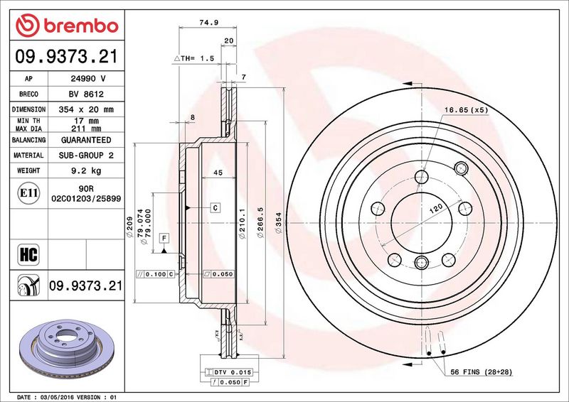 Brembo 09.9373.21 Brake Disc - 2
