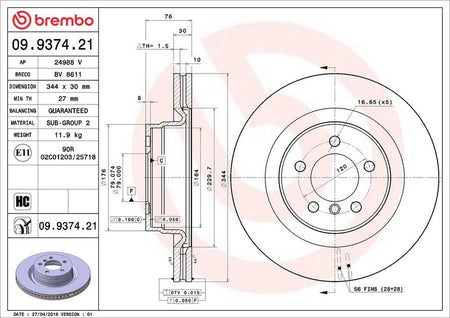 Brembo 09.9374.21 Brake Disc - 2