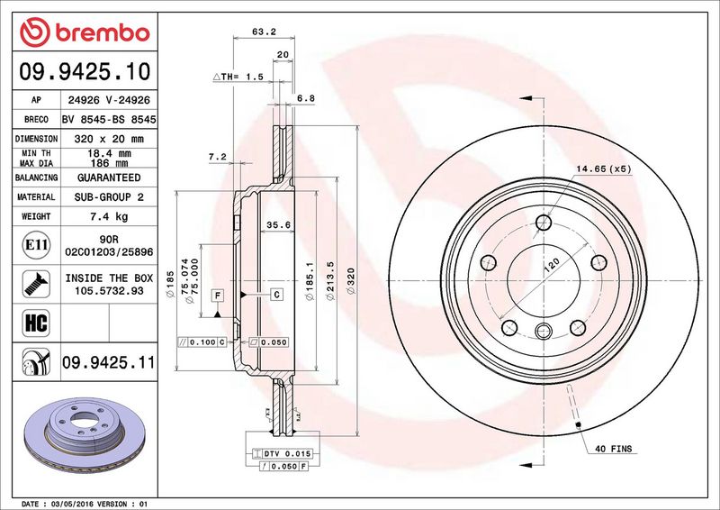 Brembo 09.9425.11 Brake Disc - 2