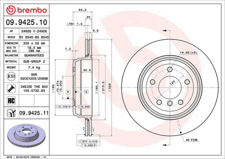 Brembo 09.9425.11 Brake Disc - 2