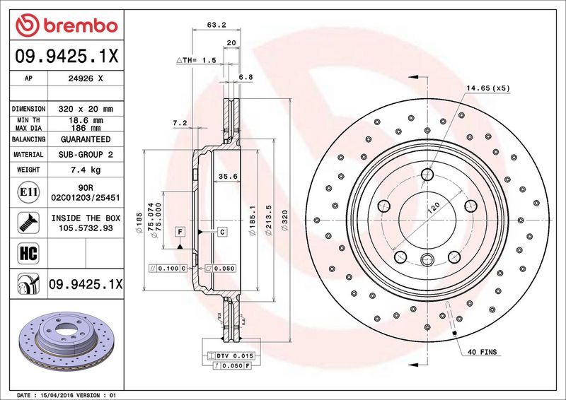 Brembo 09.9425.1X Brake Disc - 2
