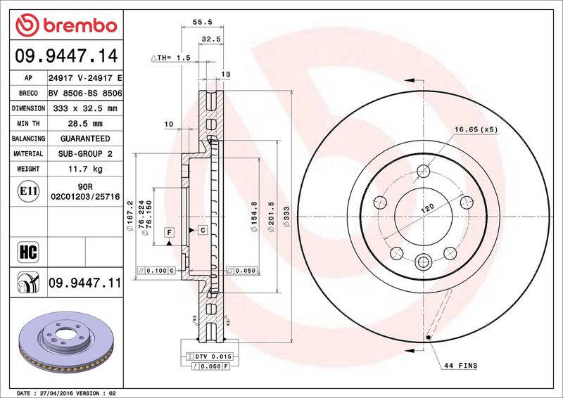 Brembo 09.9447.11 Brake Disc - 2