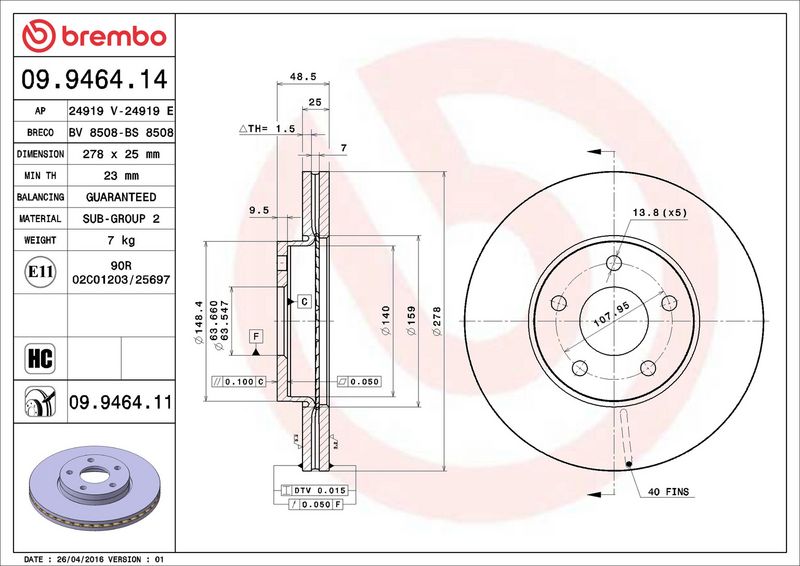 Brembo 09.9464.11 Brake Disc - 2