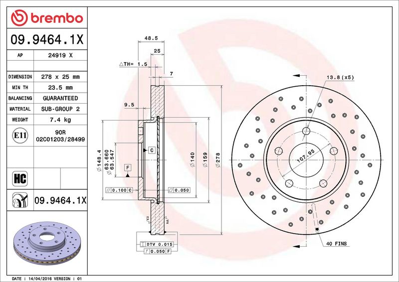 Brembo 09.9464.1X Brake Disc - 2
