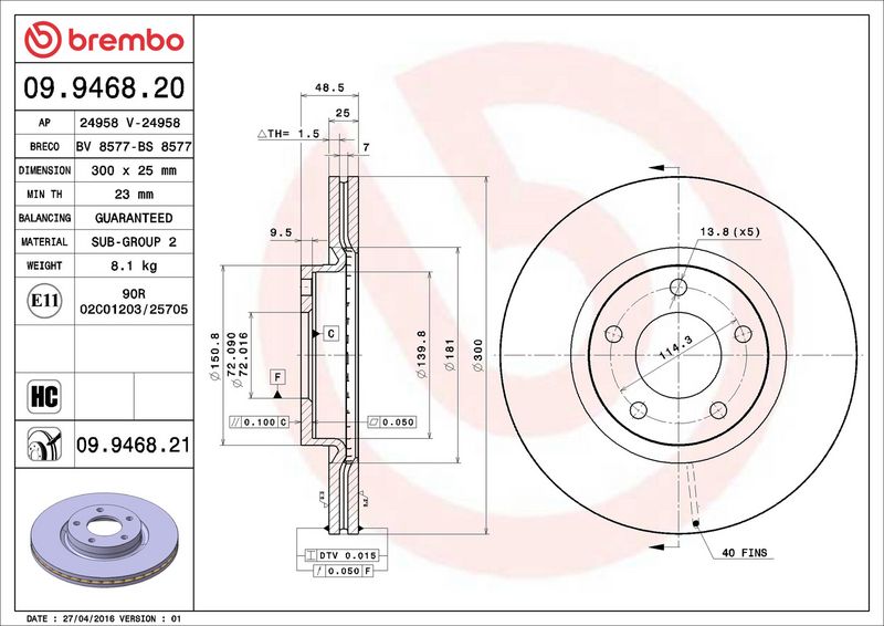Brembo 09.9468.21 Brake Disc - 2