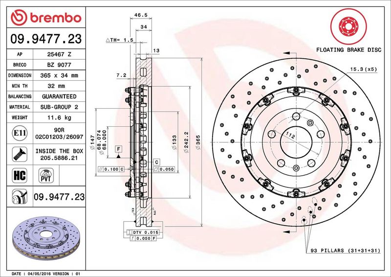 Brembo 09.9477.23 Brake Disc - 2