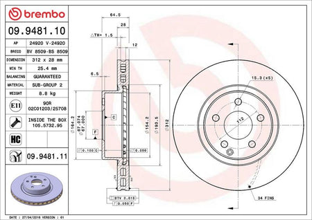 Brembo 09.9481.11 Brake Disc - 2