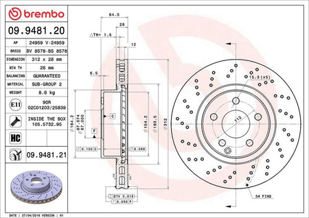 Brembo 09.9481.21 Brake Disc - 2