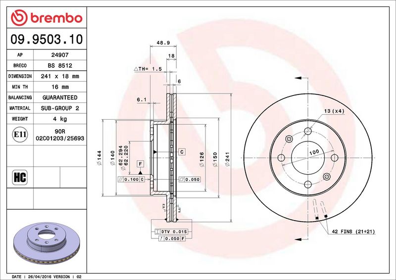 Brembo 09.9503.10 Brake Disc - 2