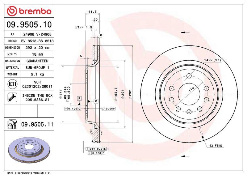 Brembo 09.9505.11 Brake Disc - 2