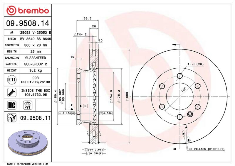 Brembo 09.9508.11 Brake Disc - 2