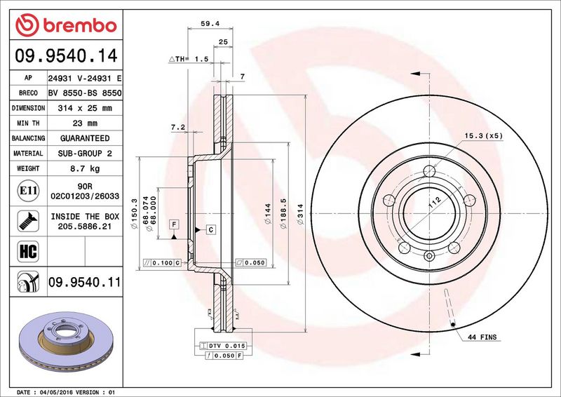 Brembo 09.9540.11 Brake Disc - 2