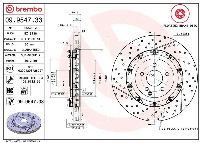 Brembo 09.9547.33 Brake Disc - 2
