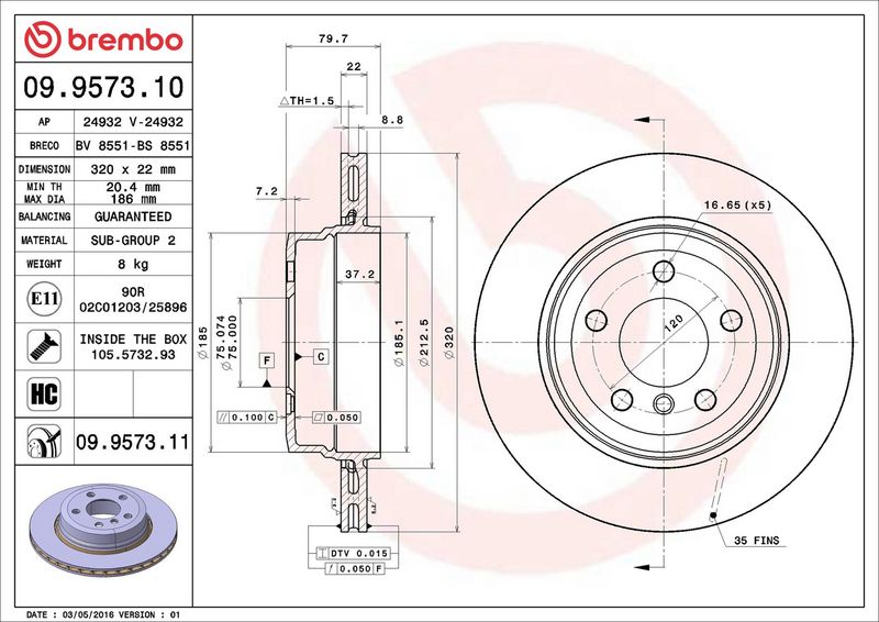 Brembo 09.9573.11 Brake Disc - 2