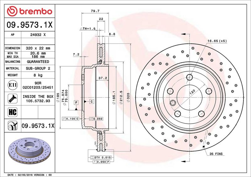 Brembo 09.9573.1X Brake Disc - 2