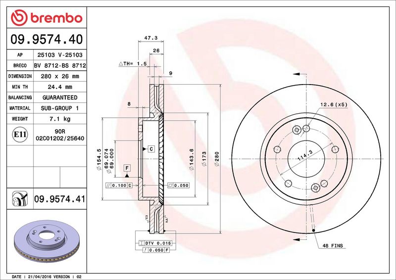Brembo 09.9574.41 Brake Disc - 2
