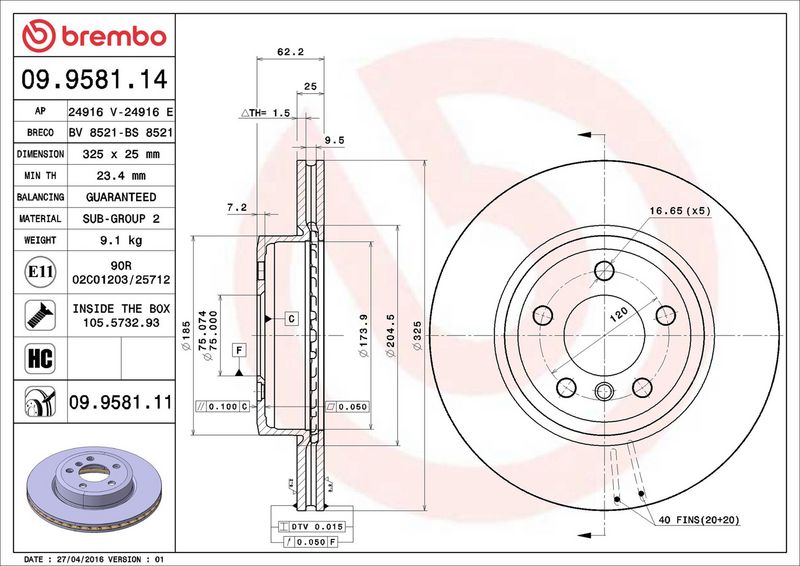 Brembo 09.9581.11 Brake Disc - 2