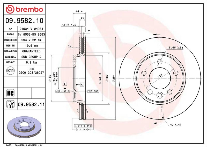 Brembo 09.9582.11 Brake Disc - 2