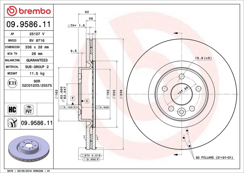Brembo 09.9586.11 Brake Disc - 2