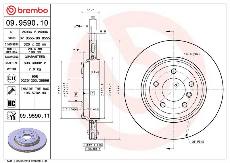 Brembo 09.9590.11 Brake Disc - 2