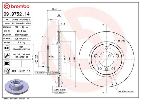 Brembo 09.9752.11 Brake Disc - 2