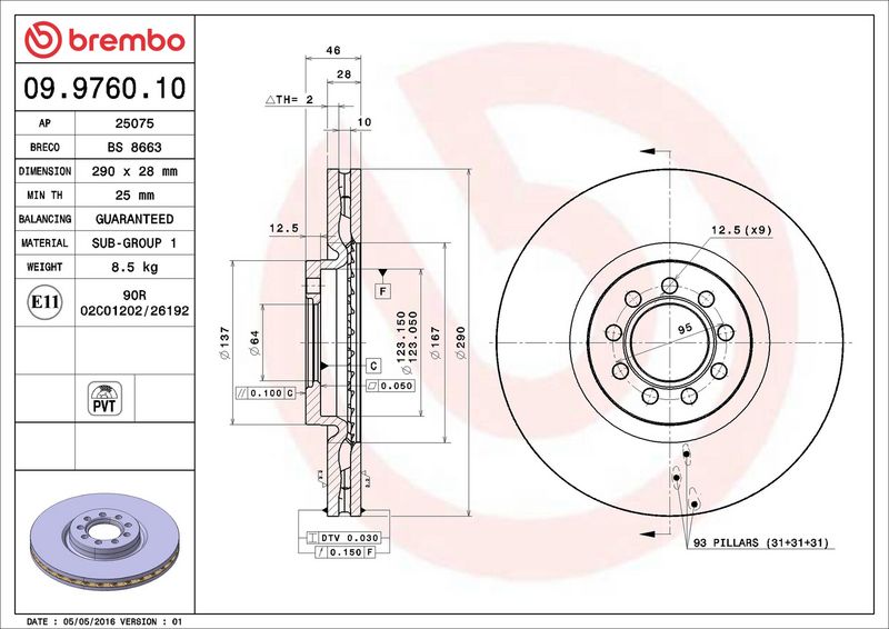 Brembo 09.9760.10 Brake Disc - 2