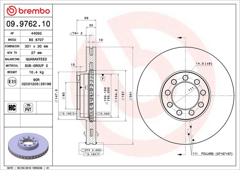 Brembo 09.9762.10 Brake Disc - 2