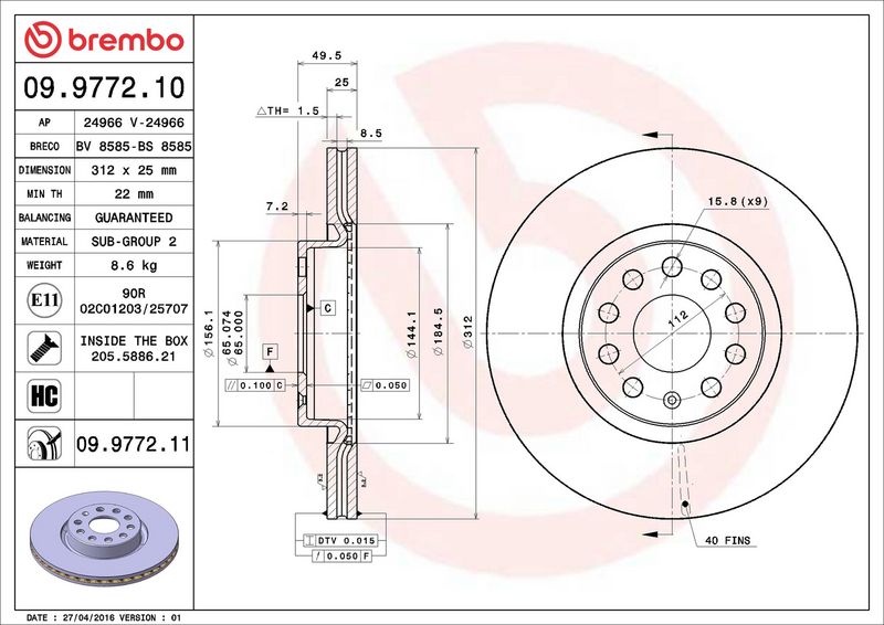 Brembo 09.9772.11 Brake Disc - 2