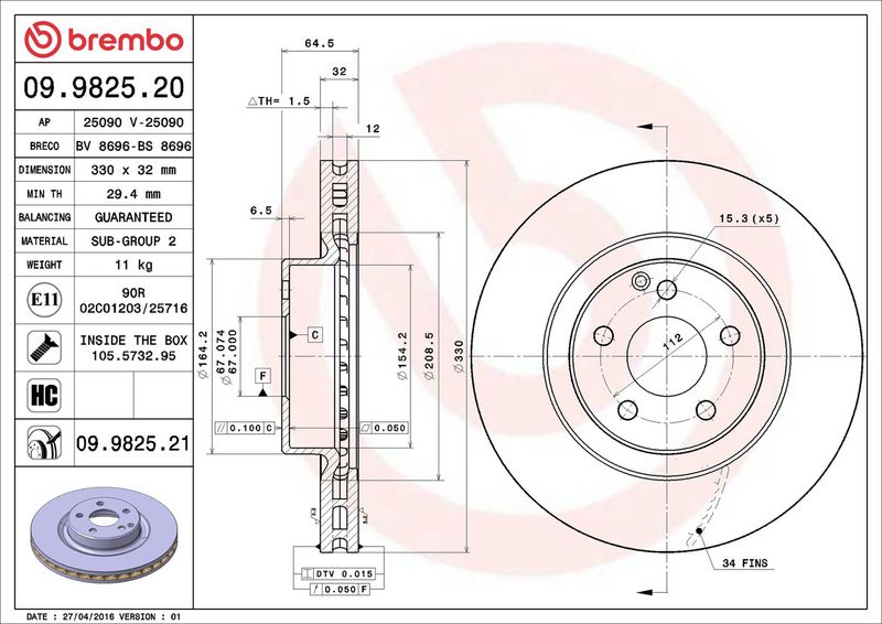 Brembo 09.9825.21 Brake Disc - 2