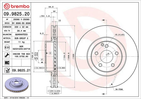 Brembo 09.9825.21 Brake Disc - 2