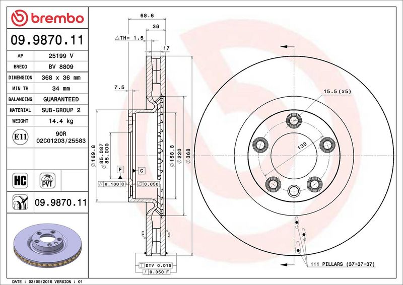 Brembo 09.9870.11 Brake Disc - 2