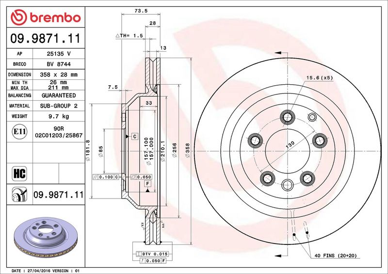 Brembo 09.9871.11 Brake Disc - 2