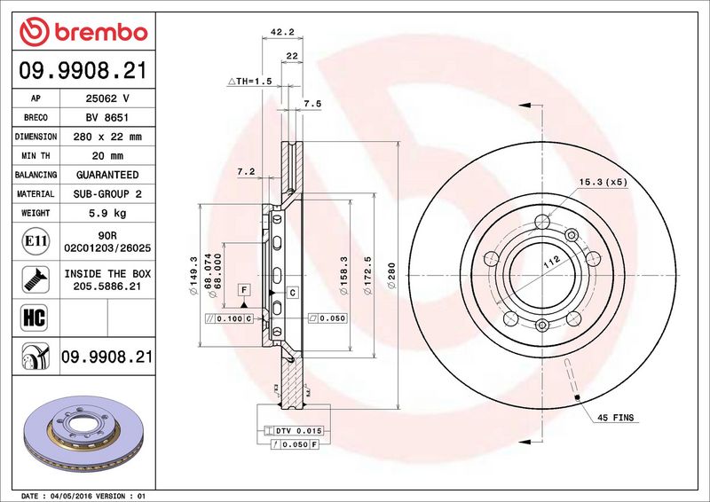 Brembo 09.9908.21 Brake Disc - 2