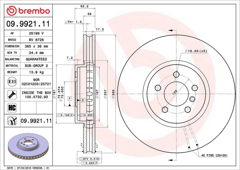 Brembo 09.9921.11 Brake Disc - 2