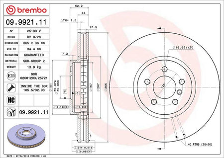 Brembo 09.9921.11 Brake Disc - 2