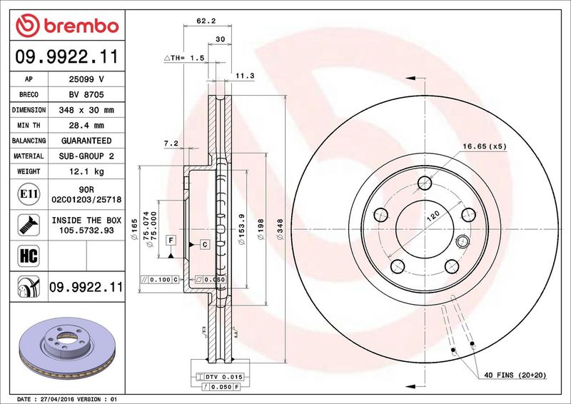 Brembo 09.9922.11 Brake Disc - 2