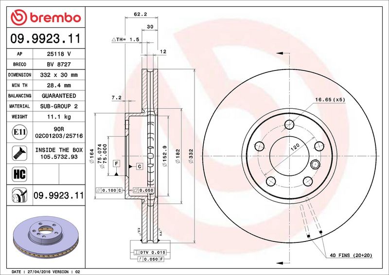 Brembo 09.9923.11 Brake Disc - 2