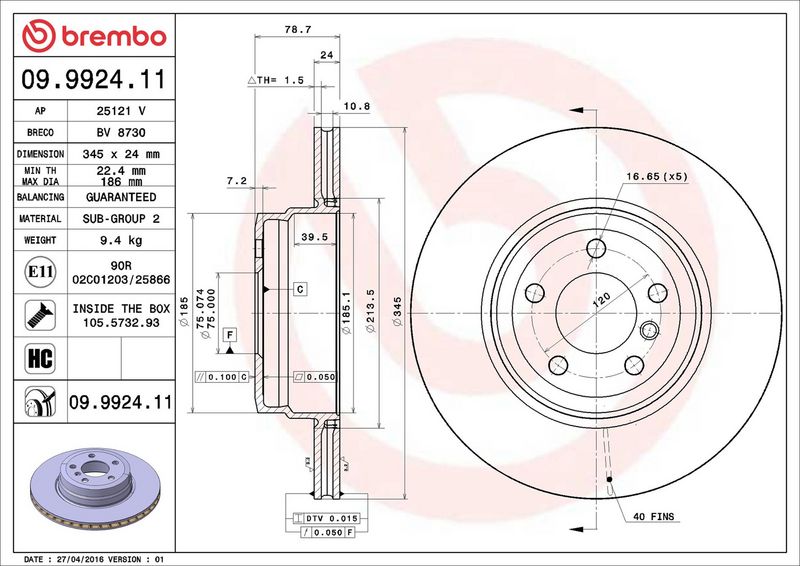 Brembo 09.9924.11 Brake Disc - 2