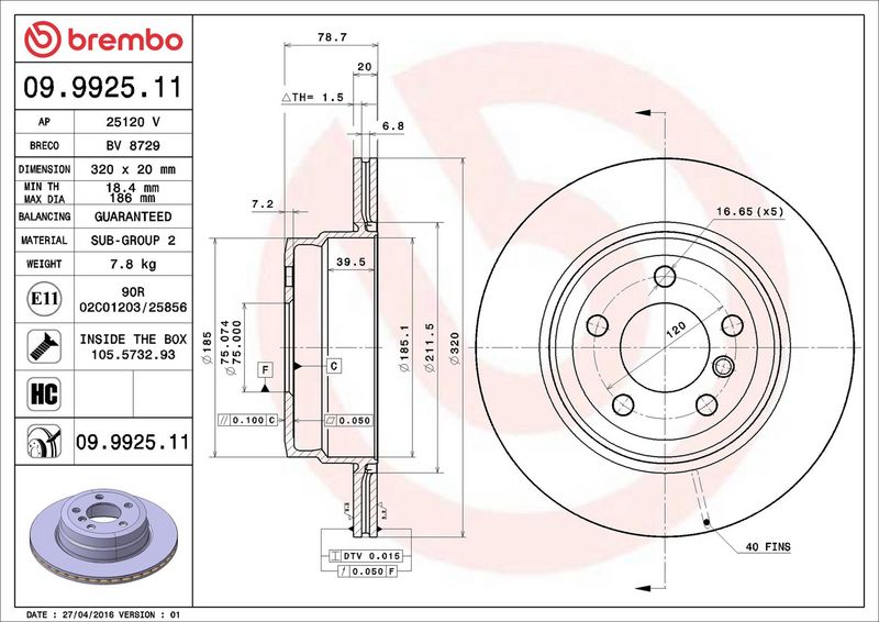 Brembo 09.9925.11 Brake Disc - 2
