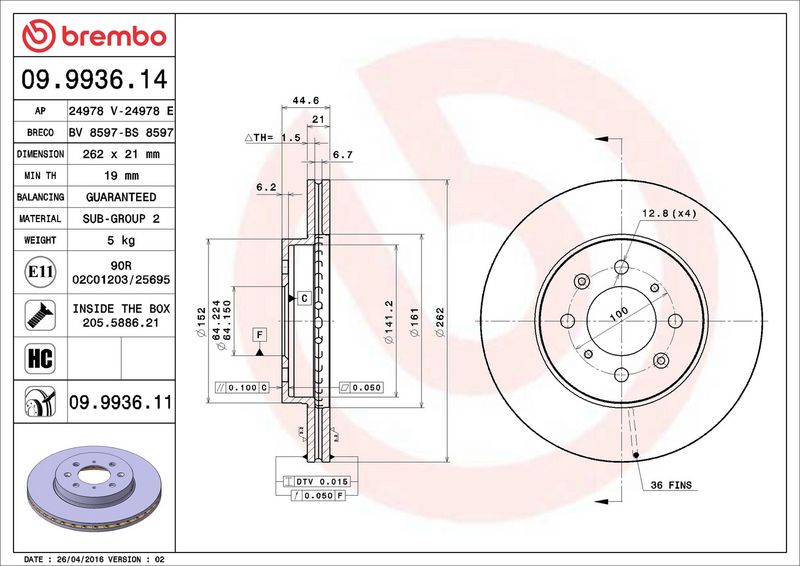 Brembo 09.9936.11 Brake Disc - 2