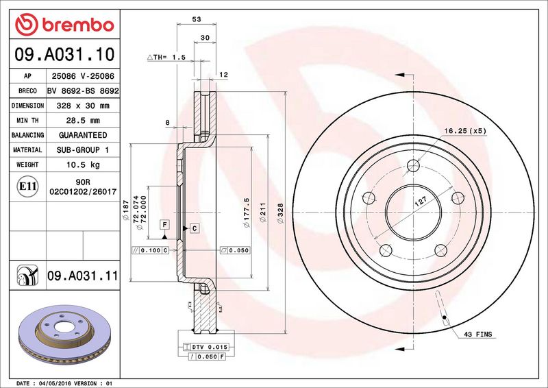 Brembo 09.A031.11 Brake Disc - 2