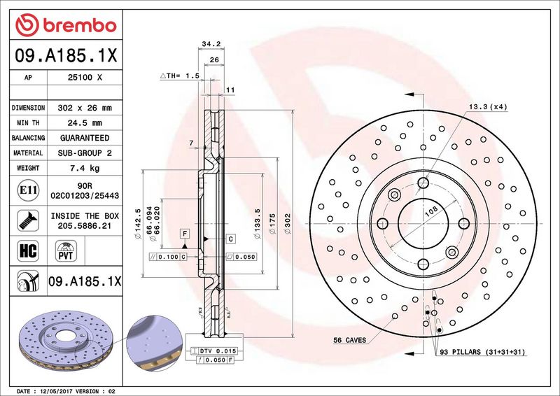 Brembo 09.A185.1X Brake Disc - 2
